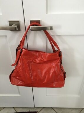 latico orange-red Leather Shoulder Bag with Double Handles